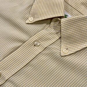 Lacoste Men’s Short-Sleeve Yellow Grid Plaid Button Down Shirt Size 45/17.75